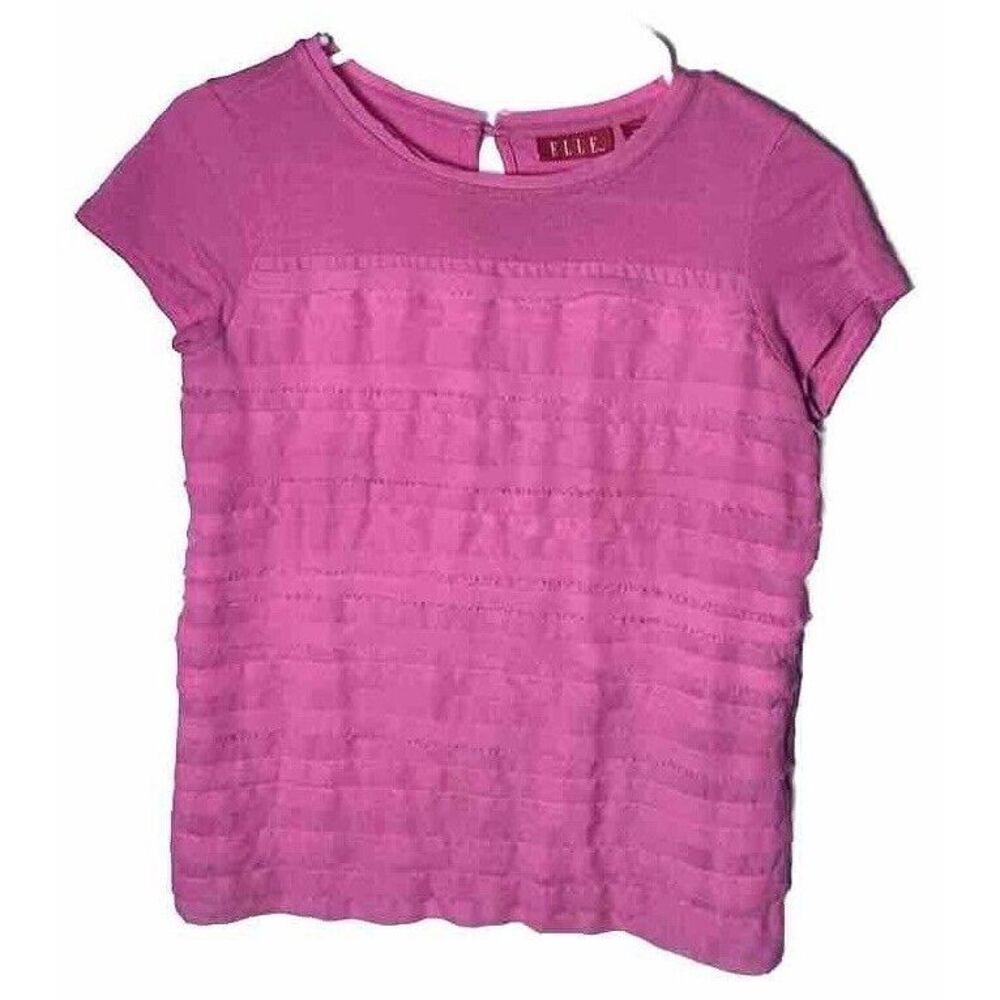 Elle Bright Pink Short Sleeve Flutter‎ Front Shirt, Size XS,